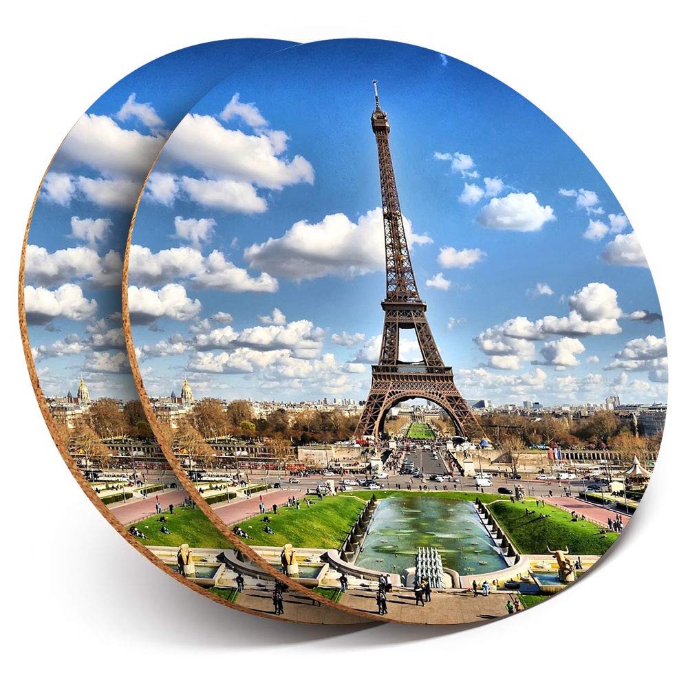 Destination Vinyl Ltd Multicolor 2 X Mdf Glossy Top Coasters Round - Paris France Eiffel Tower Landscape 12192
