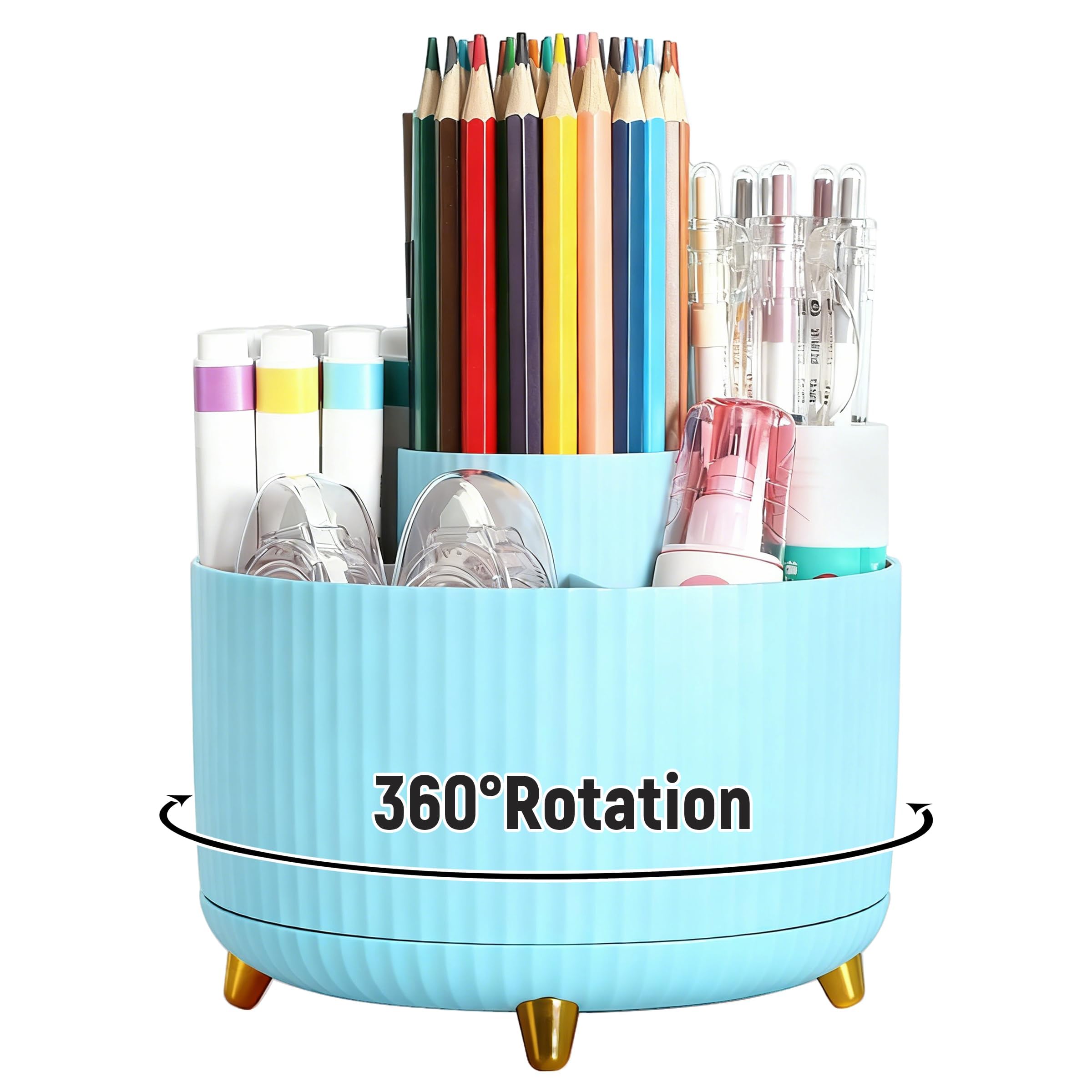 ZHABAYEN Desk Organiser, 360-Degree Rotating Pen Holder, Pencil Holder for Desk, Pen Pencil Holder Desk Organiser, Makeup Brush Holder Organiser, Pen Pot for Desk Tidy Home, School, Office (Bule)