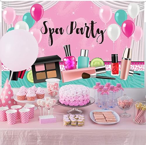 Miniatura 4 de Frienda Decoraciones para fiestas de spa, 71 x 43 pulgadas, telón de fondo rosa dulce de princesa, maquillaje de princesa, fondo de fotografía de