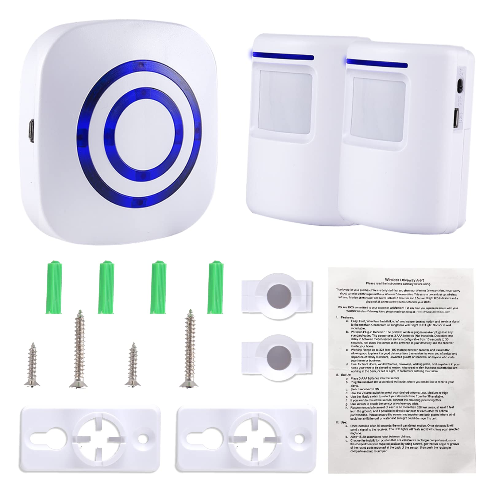 seanme - Alarma inalámbrica con sensor de movimiento, transmisión de señal de larga distancia de 100 m, sistema de alarma de seguridad para el hogar, sensor de movimiento, timbre con 38 melodías de