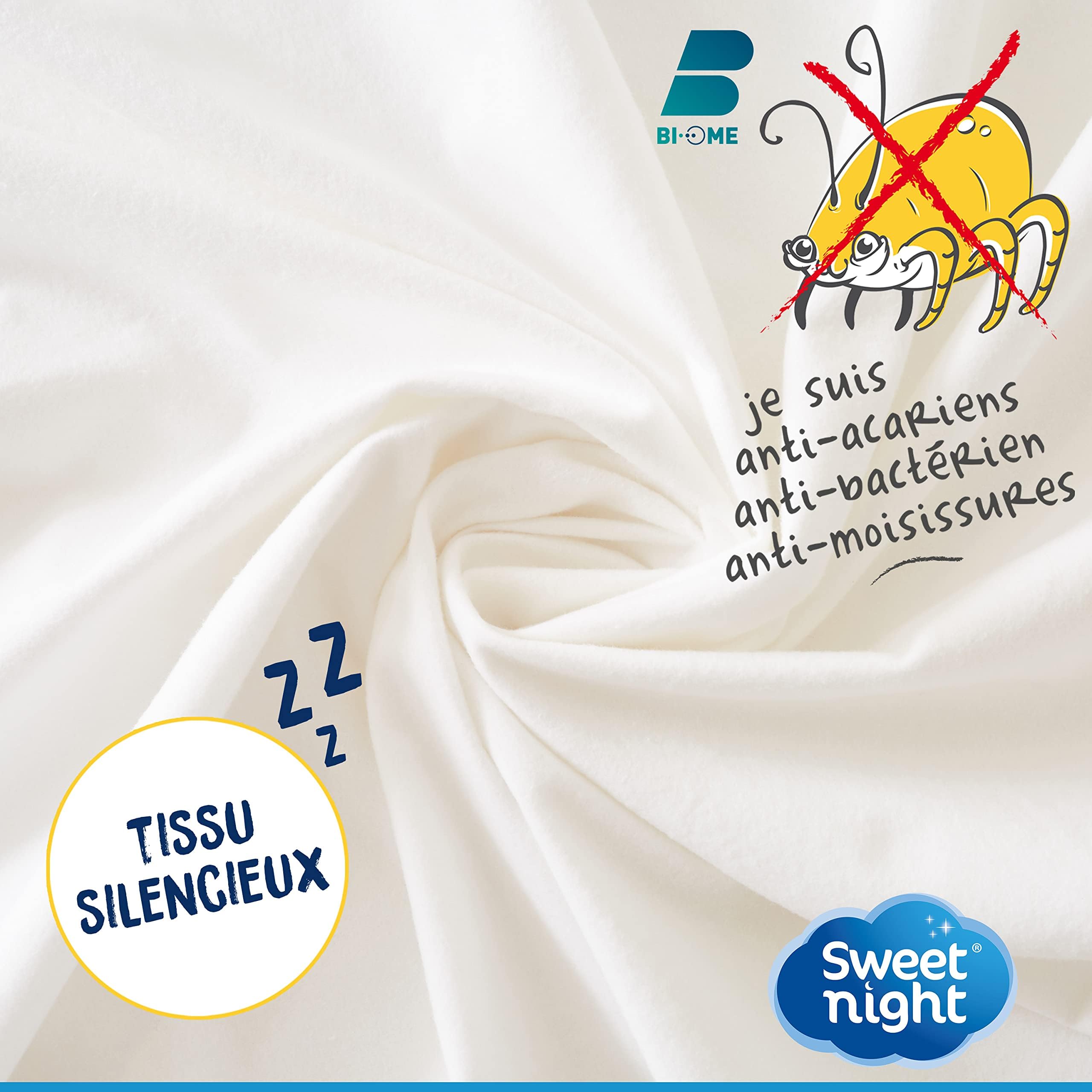 SWEET NIGHT Sweetnight Pillow Protector 65 x 65 cm | Waterproof and Anti-Dust Mite | 100% Cotton Fleece | Silent and Breathable | Zip Closure