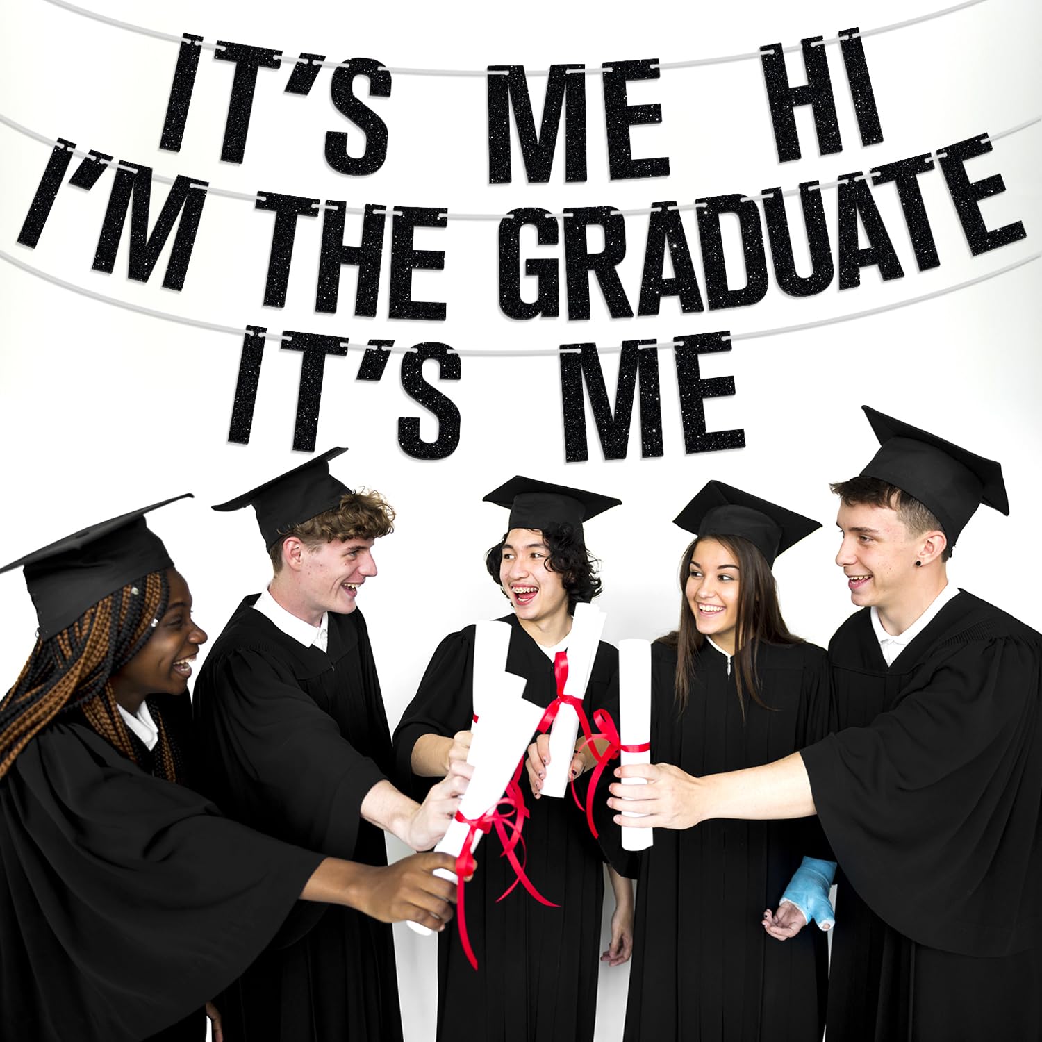 "This Badass Has A Bachelor Degree" Graduation Banner - Black Glitter College Grad Party Decor, DIY Sign