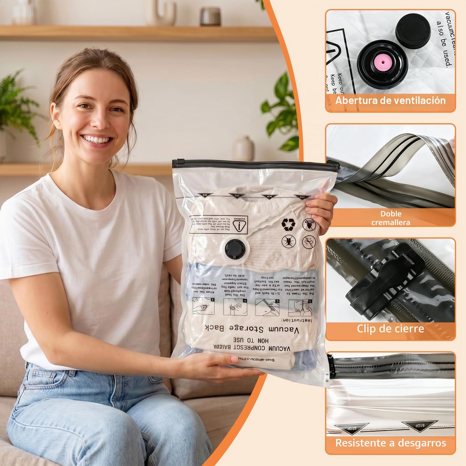 Bolsas Vacio Guardar Ropa con Bomba de Vacío Eléctrica Inalámbrica | 12 Bolsas Para Ropa(4*40x60cm,4*50x70cm,4*60x80cm),Ahorro de Espacio,Resistente y Reutilizable,Ideal para ArtíCulos De Viaje