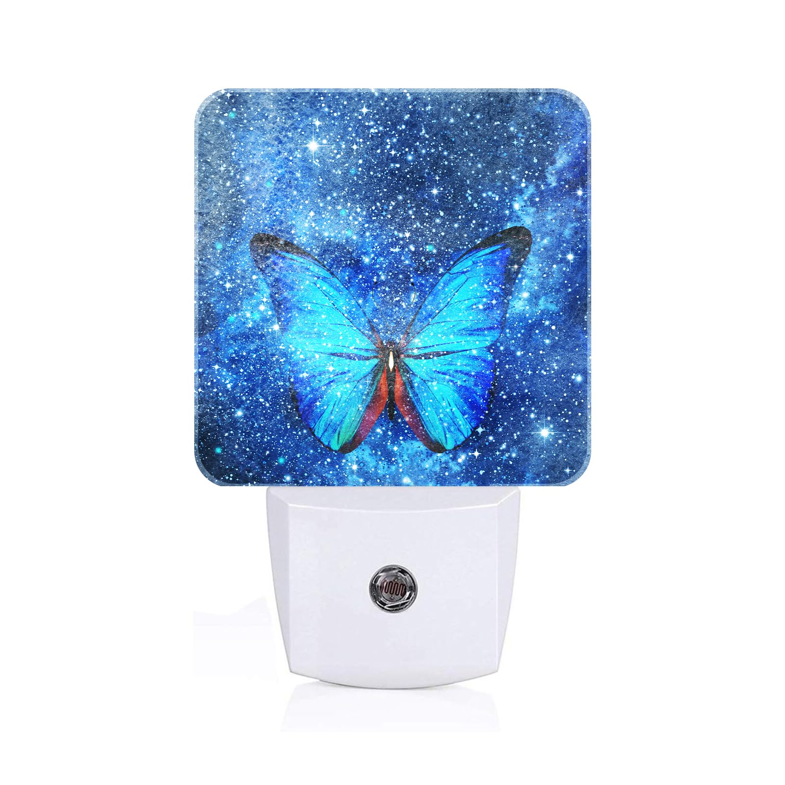 FSHVQKD Stars Shining and Blue Butterflies Night Light Plug-in Night Lights with Dusk-to-Dawn Sensor for Stairway Hallway Bedroom