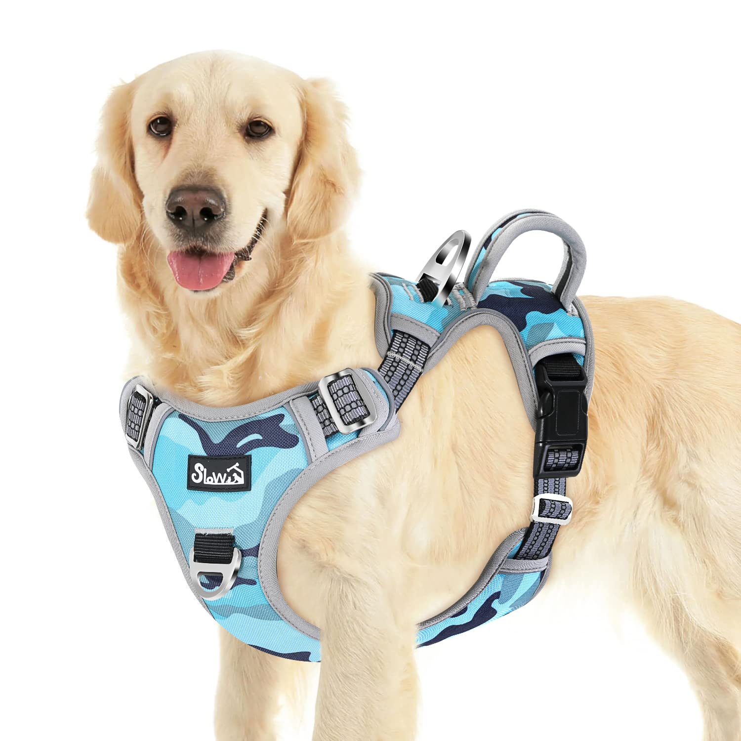 SlowTon No Pull Dog Harness, Heavy Duty No Choke Pet Harness with 2 Leash Clips and Easy Control Vertical Handle, Adjustable Soft Padded Dog Vest for