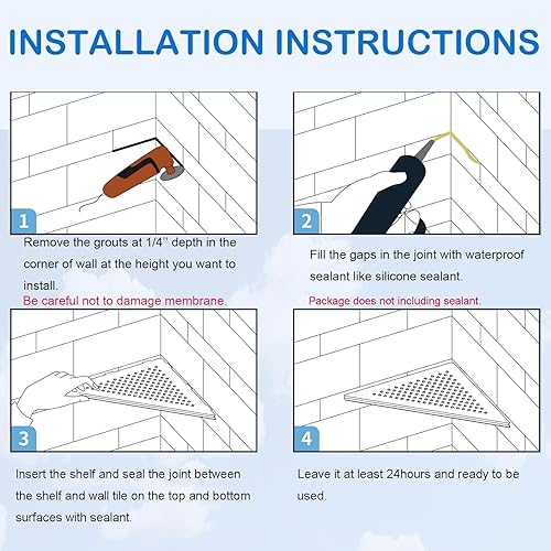 Miniatura 6 de Estante esquinero de ducha, estantes de baño de acero inoxidable 304 con diseño de ranura para pared de azulejos, soporte empotrado para champú para