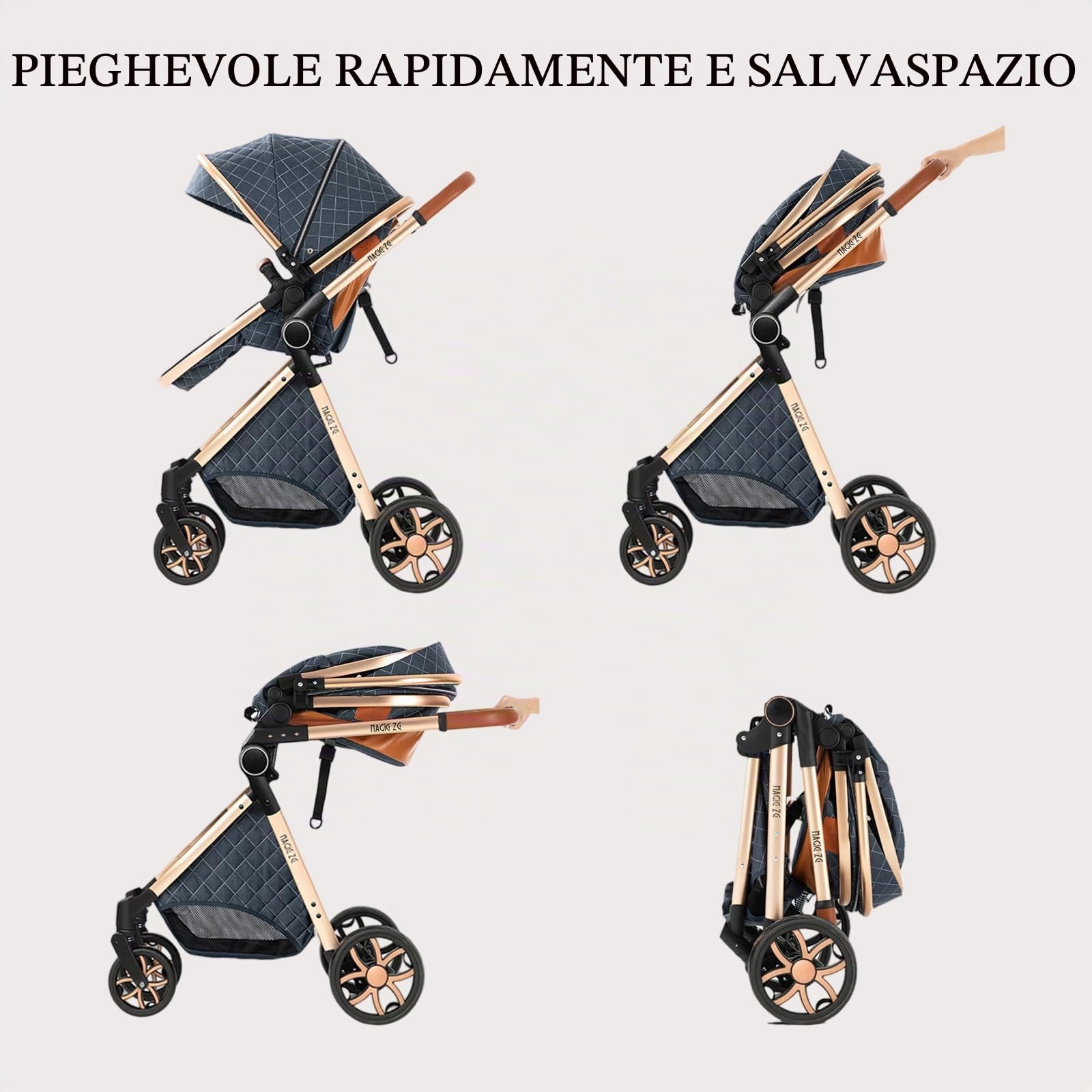Sistema da viaggio 3-in-1, passeggino per neonati e bambini, con seggiolino, tettuccio regolabile, da 0 a 36 mesi (Blu Jeans)