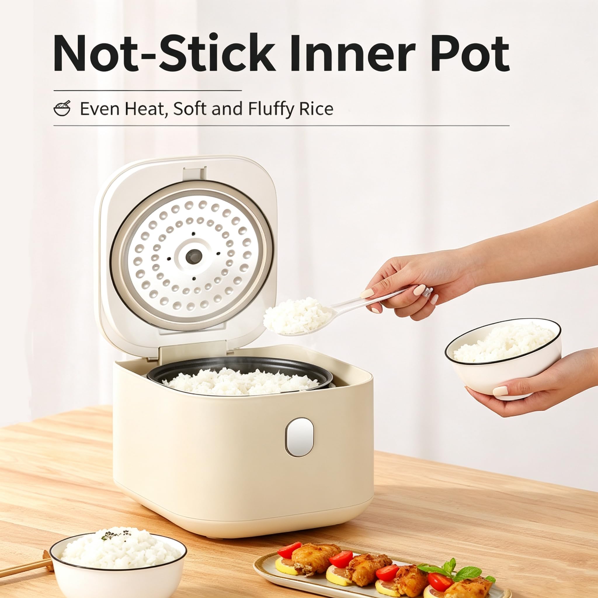 Cuociriso A Basso Contenuto Di Zucchero, Mini Pentola Per Riso Da 2,5 Litri | Con rivestimento interno antiaderente in ceramica, timer 24 ore e 8 funzioni, display a LED e avvio con un clic(2.5L)