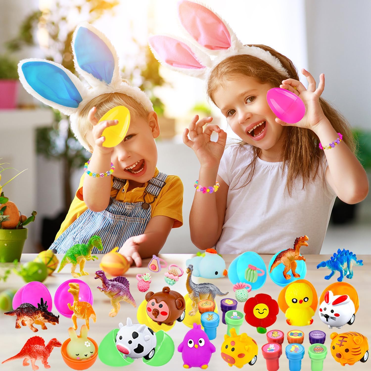 300 pcs Bulk Easter Eggs with Toys Inside 100 PACK Easters Basket Stuffers Surprise Plastic Easte Eggs Fillers Small Toys for Egg Hunt Easter Party Favors Kids Toddlers Boys Girls