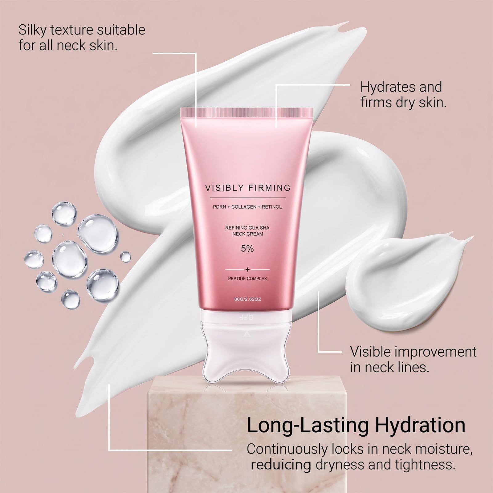 Crema rassodante per il collo PDRN Collagen Retinol – Complesso peptidico al 5% con massaggiatore Gua Sha integrato, idratante lifting e levigante per le rughe sottili del collo (6pcs)