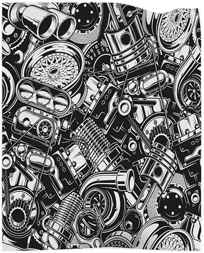 Zaueky Cobija de franela de metal con elementos blancos y negros, manta de franela suave y acogedora para interiores y exteriores, sin pelusas, sin