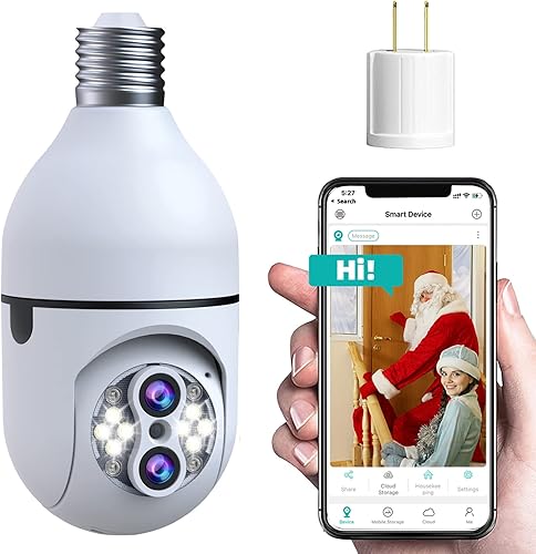 AYUSAMPADA Light Bul b - Cámara de seguridad con zoom híbrido 10X cámara de video de doble lente con visión nocturna a color cámara inalámbrica con