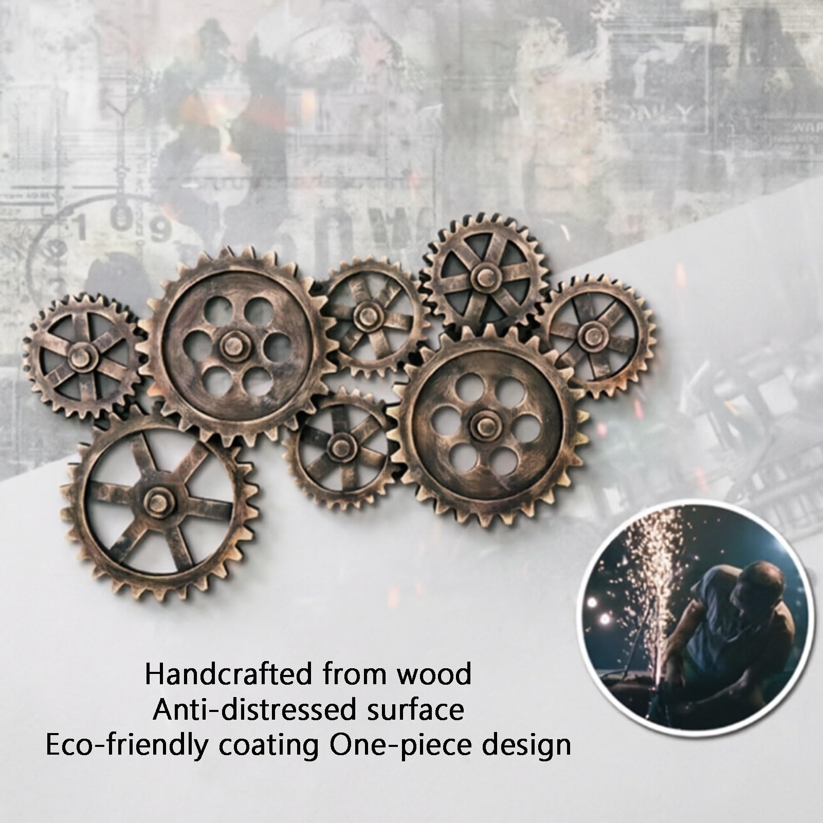 Genérico Conjunto De Decoración Pared Engranajes Industriales, Arte Madera Hexagonal, Rueda Dentada Estilo Steampunk, Diseño Estéreo 3D For Manualidades Bricolaje En Casa, Bar Y Cafetería(Gold)
