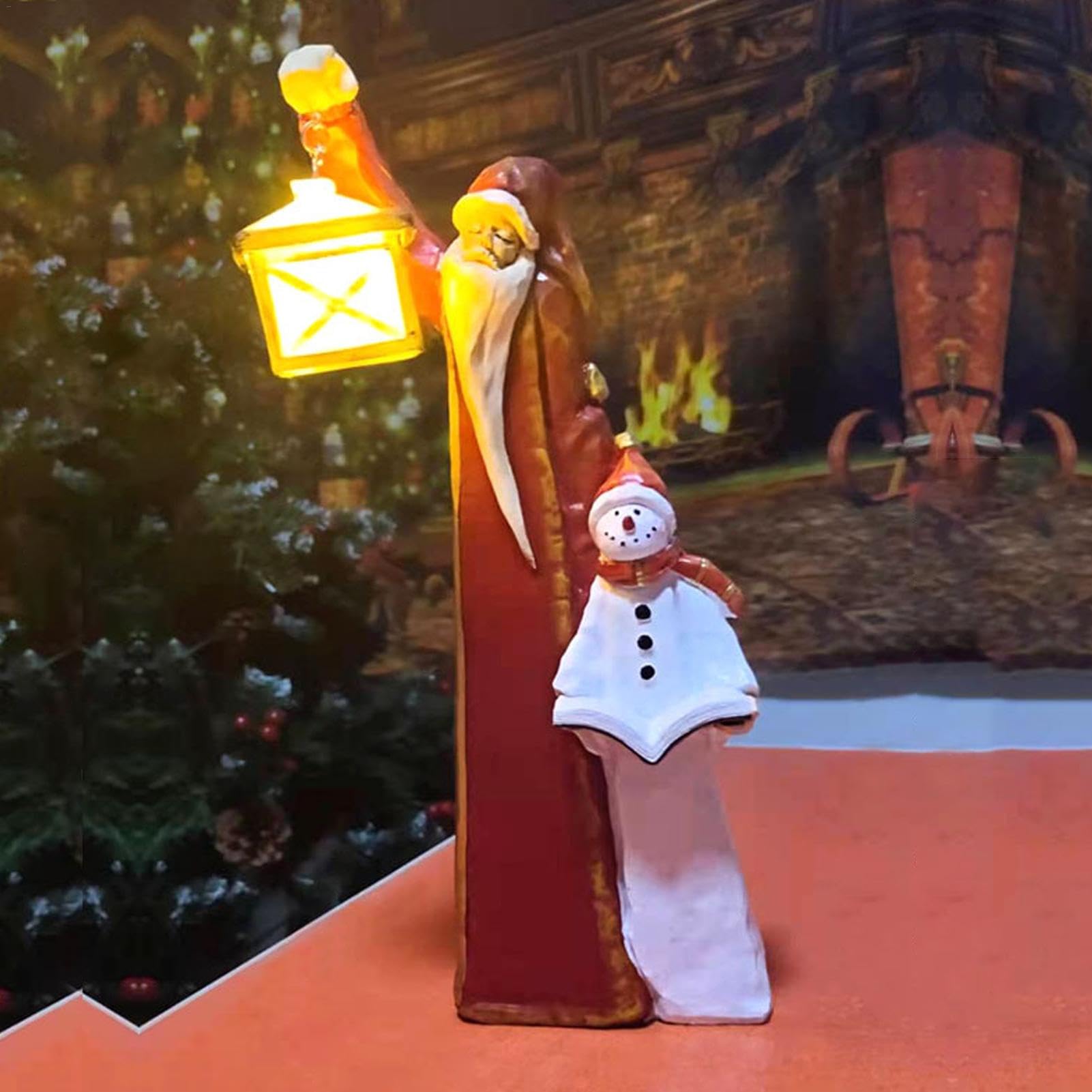 Babbo Natale e pupazzo di neve, decorazioni natalizie, scultura di Babbo