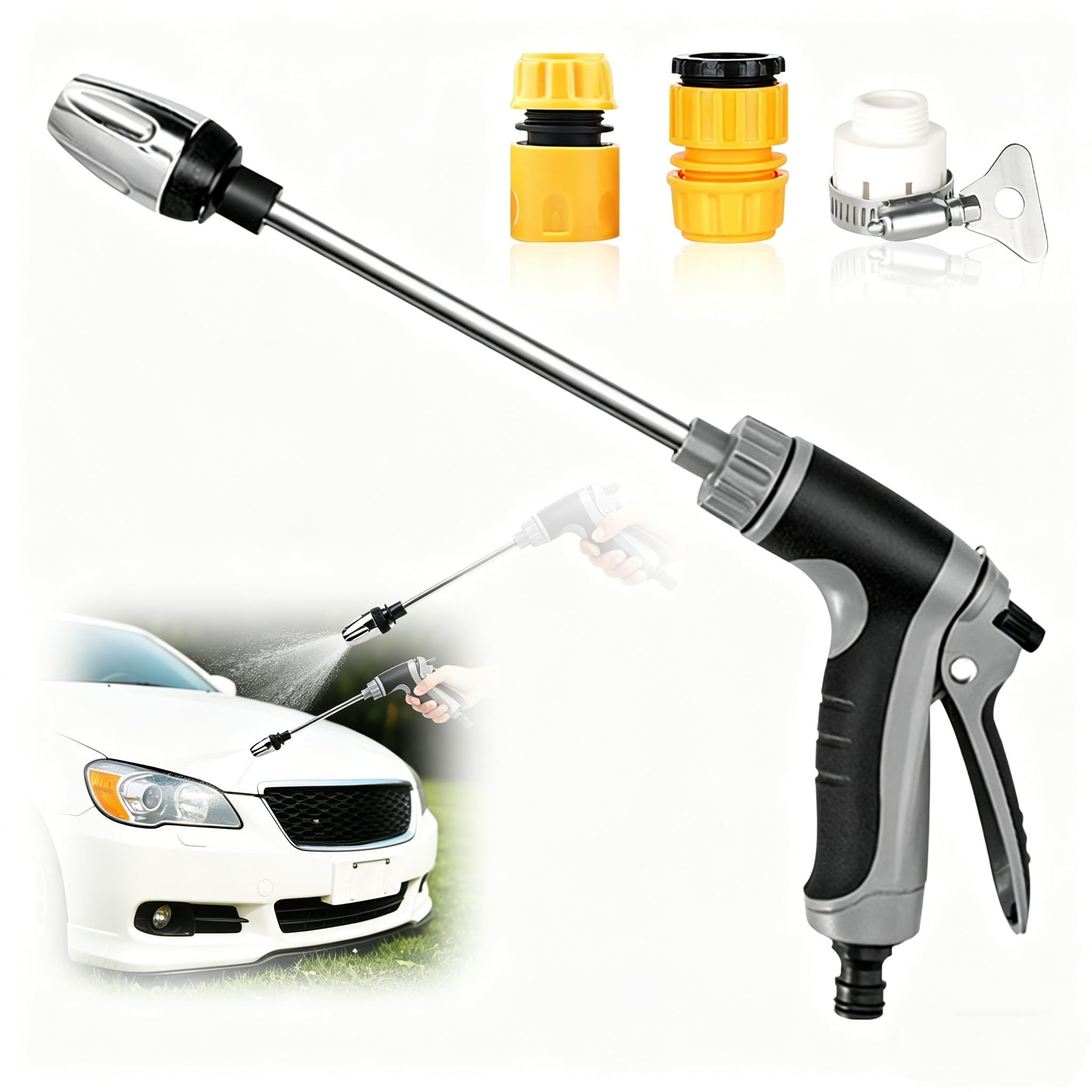 Wenchrisdt Black High-Pressure Washer Nozzle For Garden Hose, Garden Hose High Pressure Spray Gun, 360° Rotation, Pressure Washer, Hose Nozzle, Pressure Washer