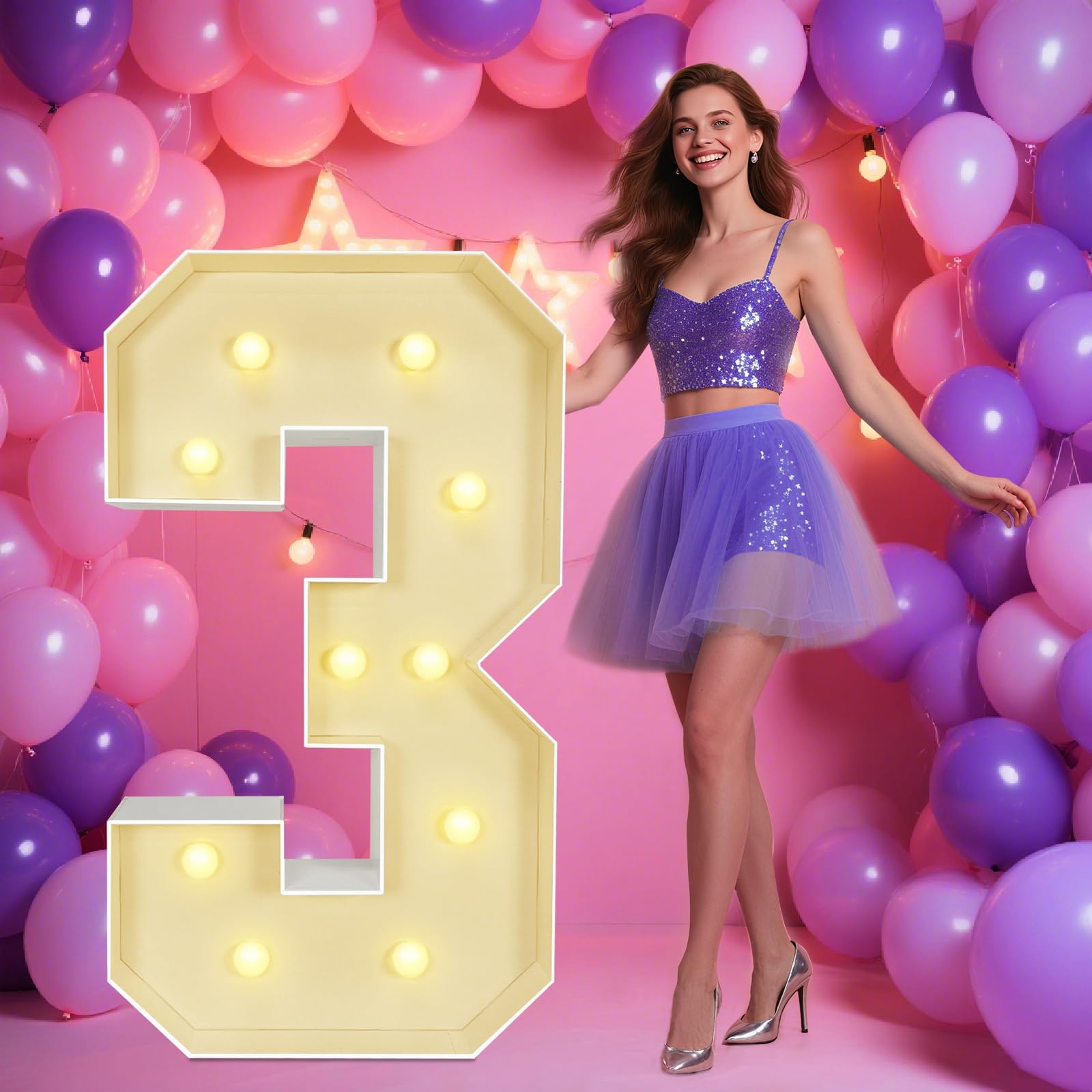 3.3FT Marquee Light Up Numbers 3.3, Big Marquee Letter for Baby Shower Birthday Engagement Wedding Party Decor 2026 Graduation Grad Decorations, Easy to Assemble,100cm/40in