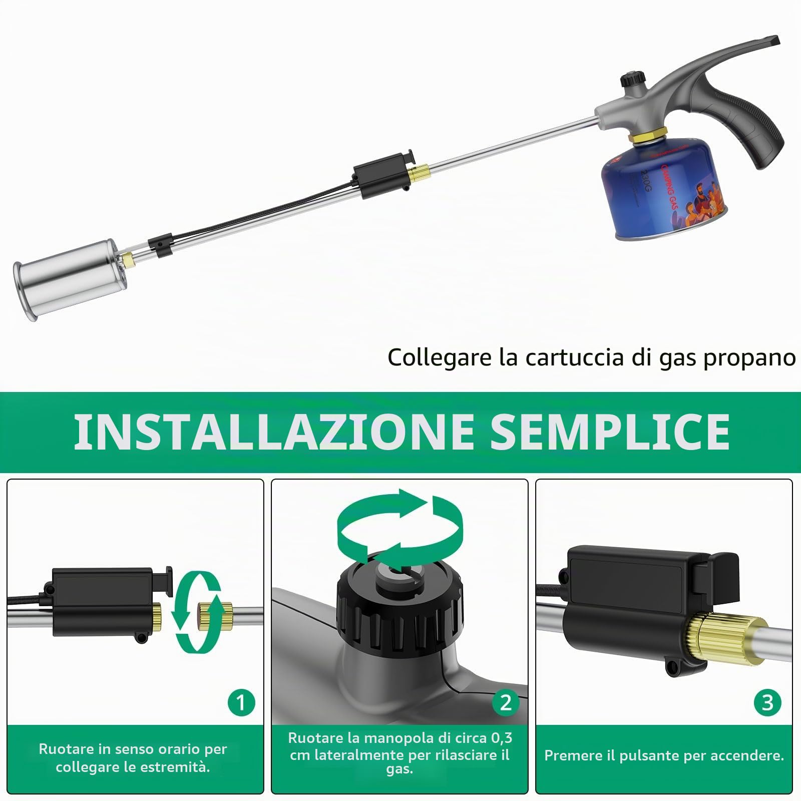 Sondiko Bruciatore per erbacce a fiamma grande, bruciatore a gas ad alte prestazioni, potenza 800.000 BTU, per giardino, vialetto, ghiaccio, neve, tetti (ad eccezione di serbatoi da