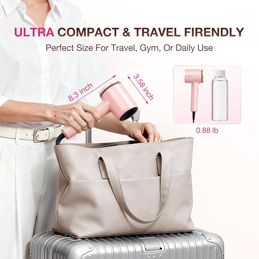 High-Speed Hair Dryer 1875W Ionic & Plasma, Blow Dryer with Diffuser & Comb Nozzle for Curly or Thick Hair, Compact 110000 RPM Fast Drying Lightweight Hair Dryer for Women with Concentrator, Pink - image 3