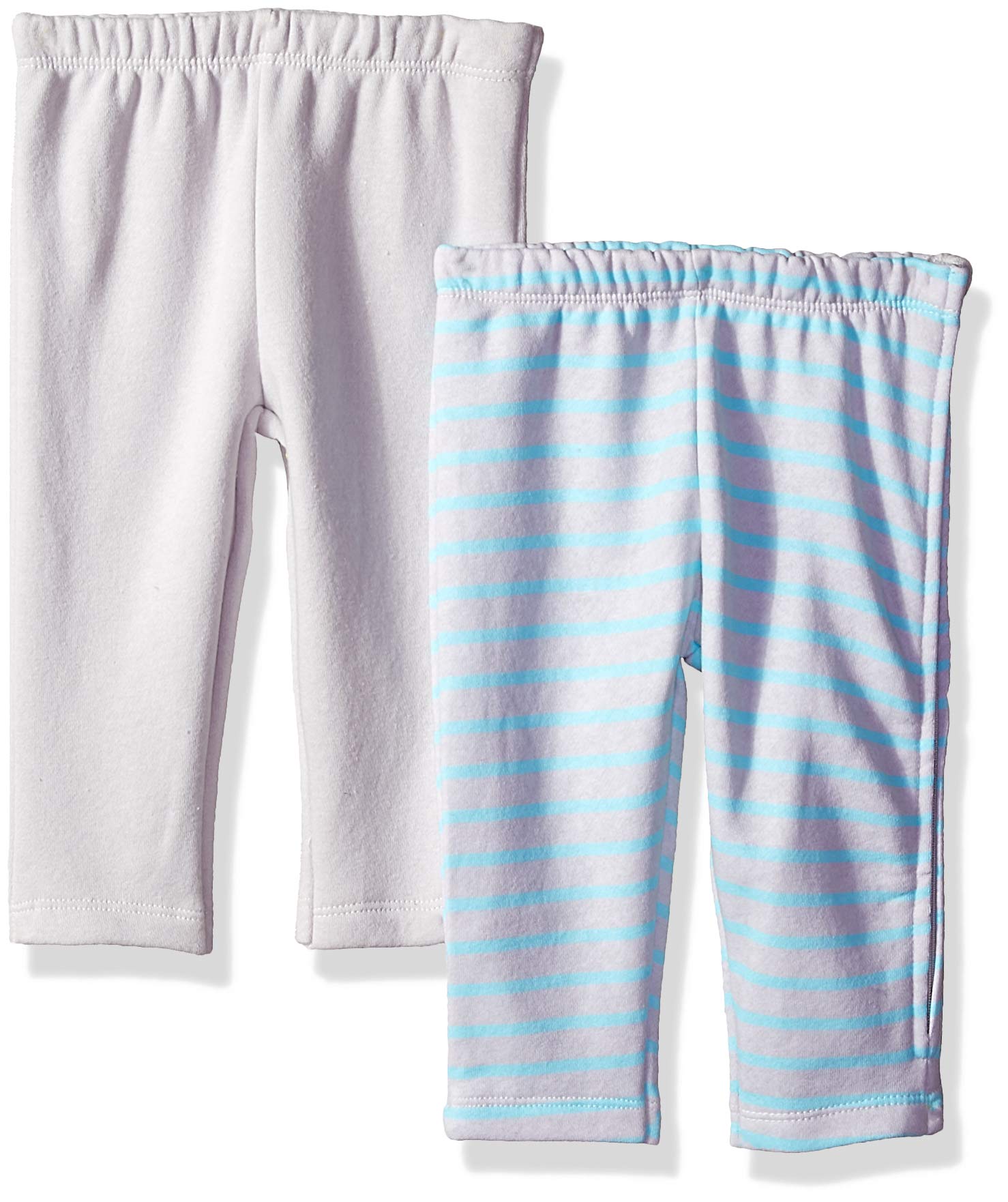 Hanes Ultimate Baby Zippin 2 Pack Fleece Pants with Side Zipper, Grey/Blue Stripe, 6-12 Months
