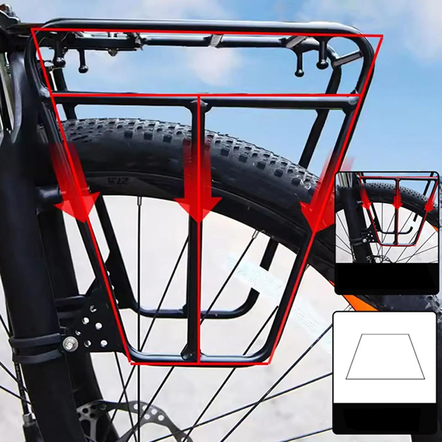 Portapacchi Anteriore Bici, Portabiciclette, Portapacchi da Viaggio per Biciclette, Portepacchi in Acciaio, Capacità di Carico 25 kg, Bagaglio Da Viaggio, Picnic