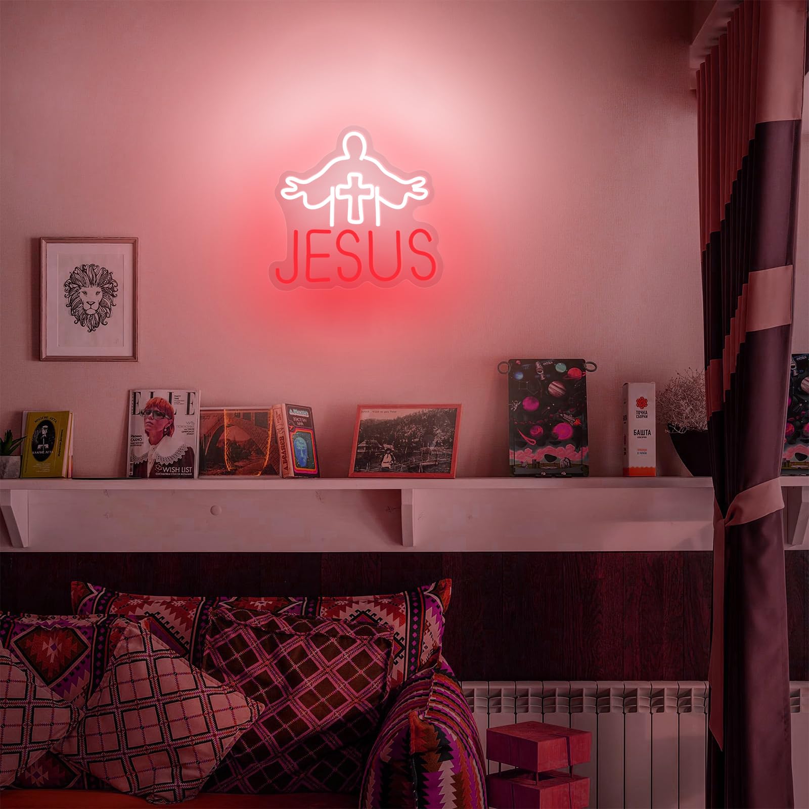 Krzyż Jezus Boże Narodzenie neonowy znak do dekoracji ścian studio pokój światła LED, Jezus oszczędza dekoracje, neonowe znaki, estetyczne światło sterowane do dekoracji drzwi, akcesoria do