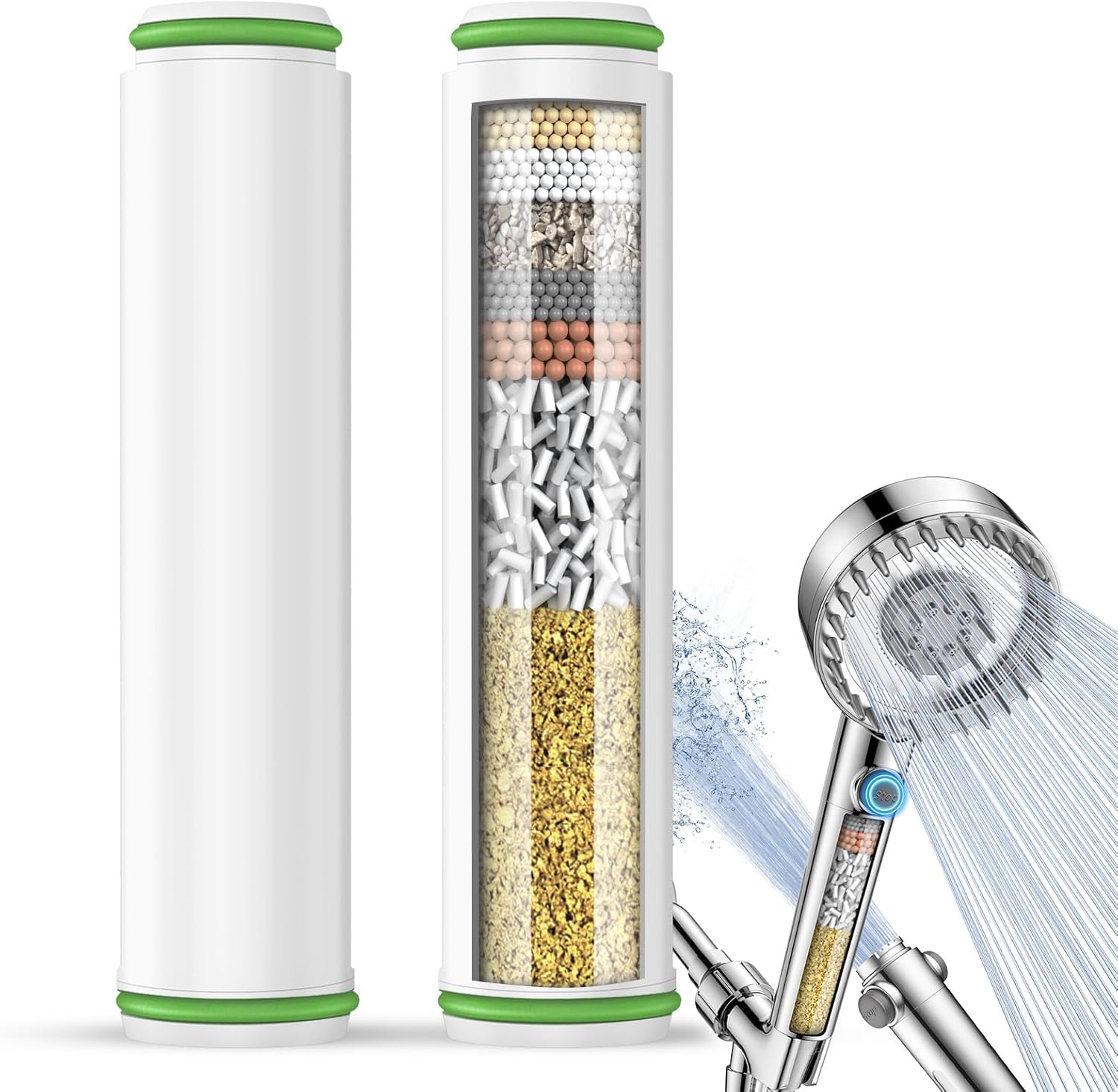 Filtered Shower Head with Handheld + 2Pack filters, high Pressure 4 Spray Mode Showerhead with Filters for Hard Water Softener, Hand held Shower Heads Filter with ON/OFF Switch for Pets Bath