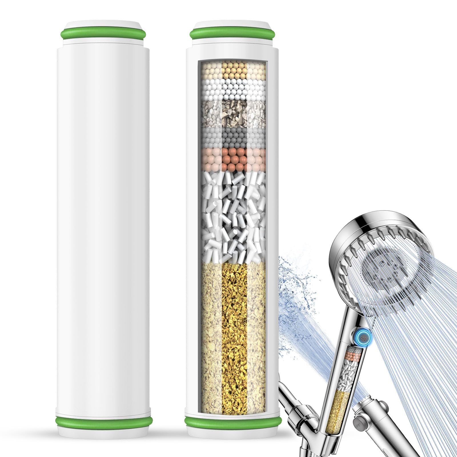 2 Pack Shower Filter Cartridge Replacement for Handheld Shower Head - 18 Stage Replacement Filters for Hard Water Remove Chlorine and Harmful Substances