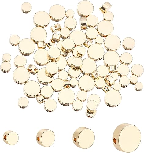 PH PandaHall Cuentas de monedas de oro de 14 quilates, 80 cuentas circulares de 4560.315 in, cuentas espaciadoras de metal redondas planas y