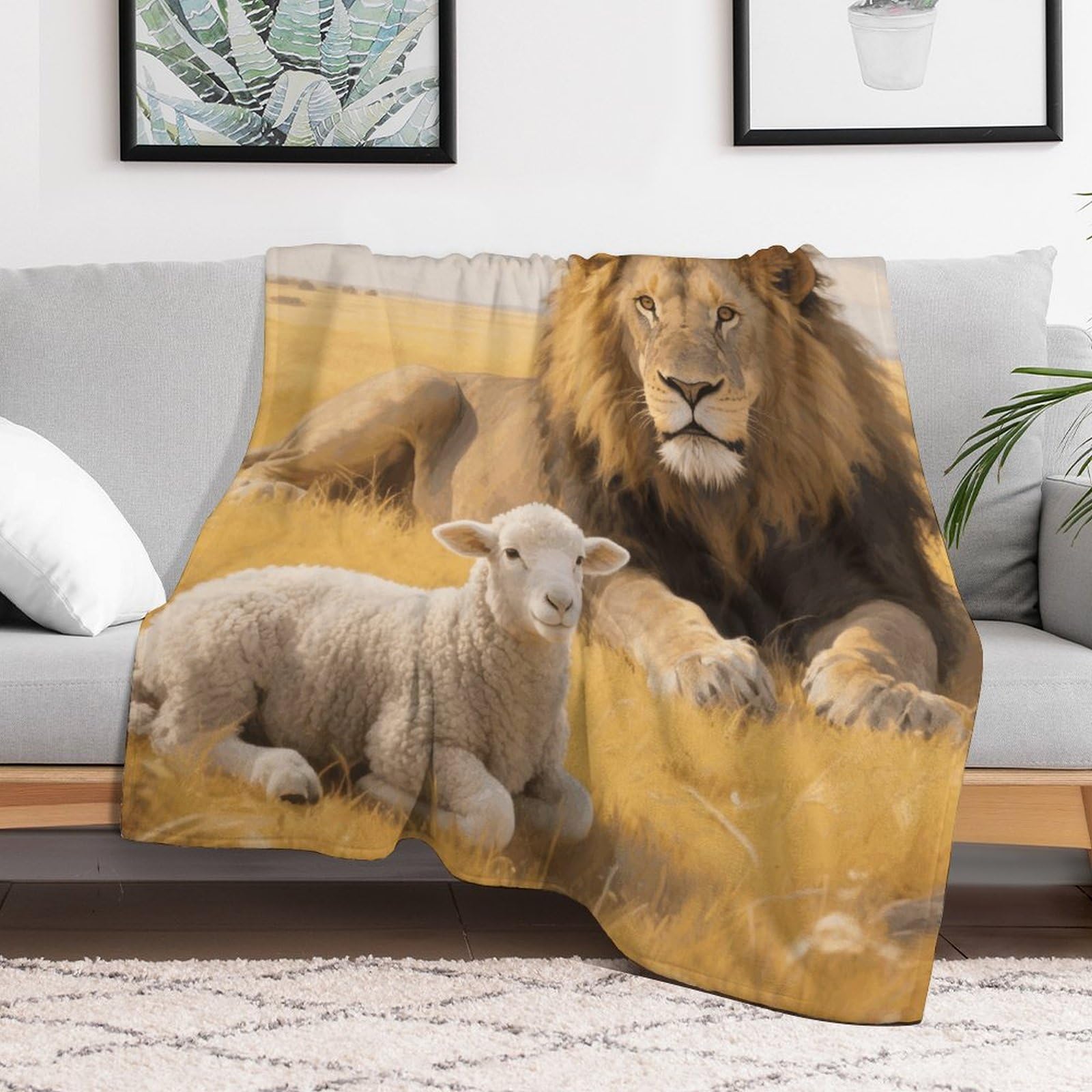 Custom Lion Sheep Blanket Lightweight Flannel Fleece Throw for Couch Sofa Bed Luxury Soft Cozy Plush Lap Bedtime Blanket for All Seasons Bedroom Home Decor Gifts 40x50