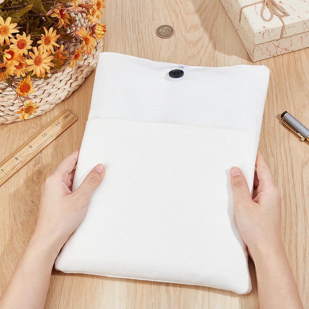 CRASPIRE White Large A5 Book Sleeve Cotton Line Fabric Binding Book Cover with Button Washable Reusable Protector Notebook Cloth for Adult Scrapbooking DIY Crafts for Hardcover Paperbacks Book Lovers - Image 3