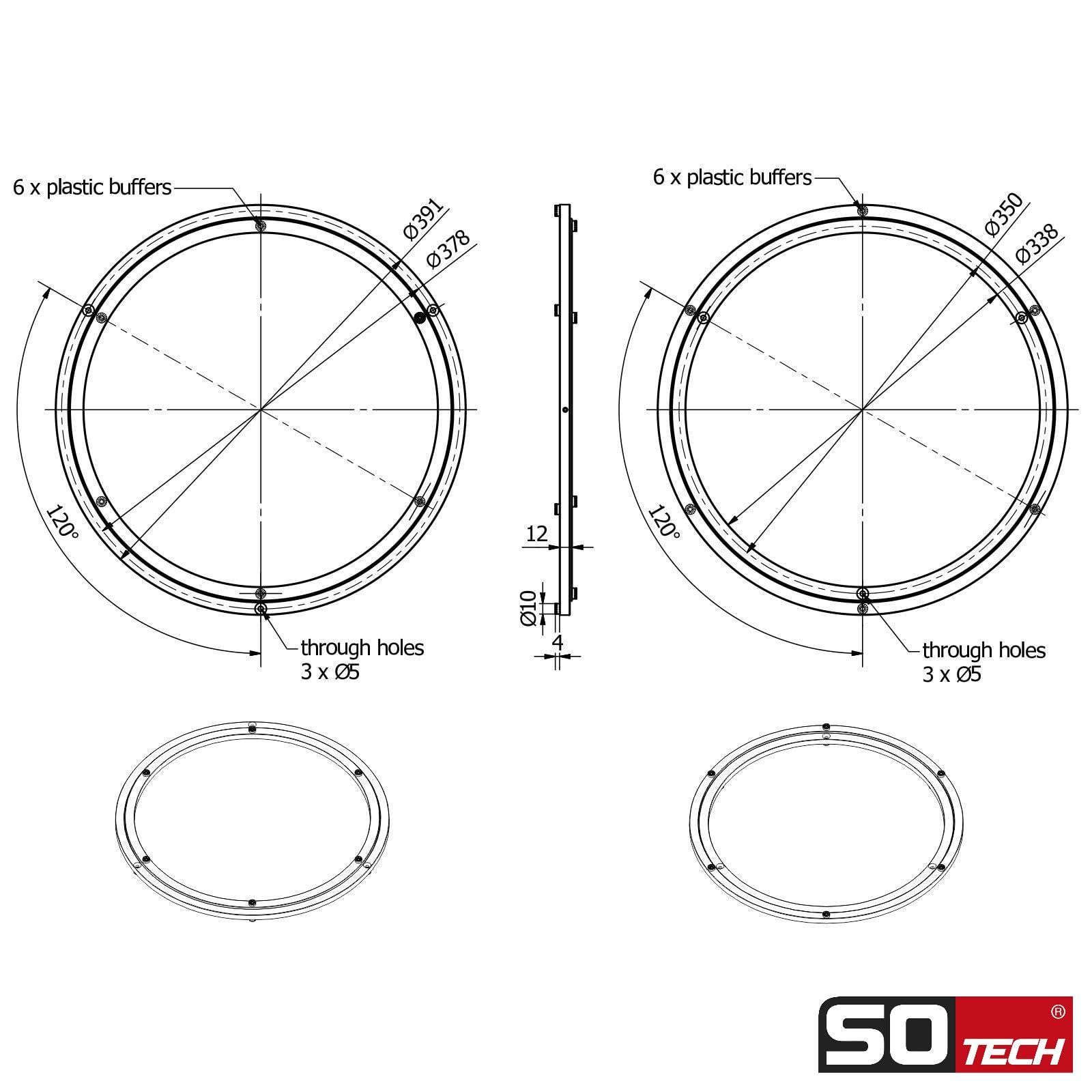 Couronne tournante en aluminium noir Ø 391 mm, charge maximale 100 kg, anneau de rotation robuste, sur roulement à billes, inoxydable Plateau tournant pour table tournante