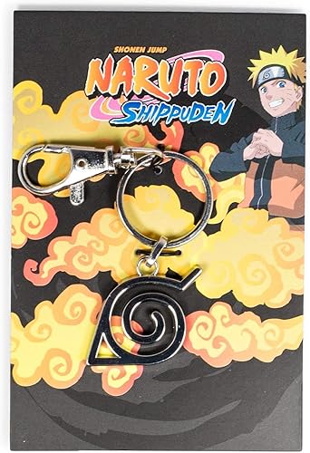 Vista 2 de SalesOne LLC Naruto Shippuden - Llavero con colgante de esmalte con símbolo de hoja oculta de aldea Lindo llavero de anime accesorios con dije