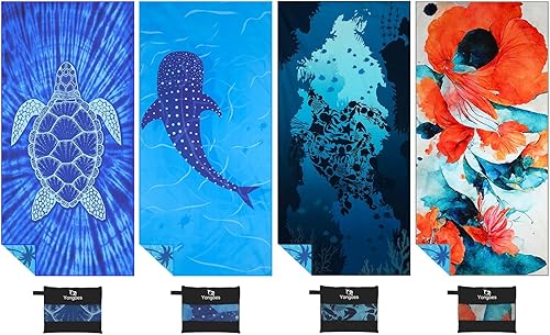 Paquete de 4 toallas de playa ligeras y delgadas de microfibra, sin arena, de secado rápido, súper absorbentes, toallas grandes para piscina, yoga,