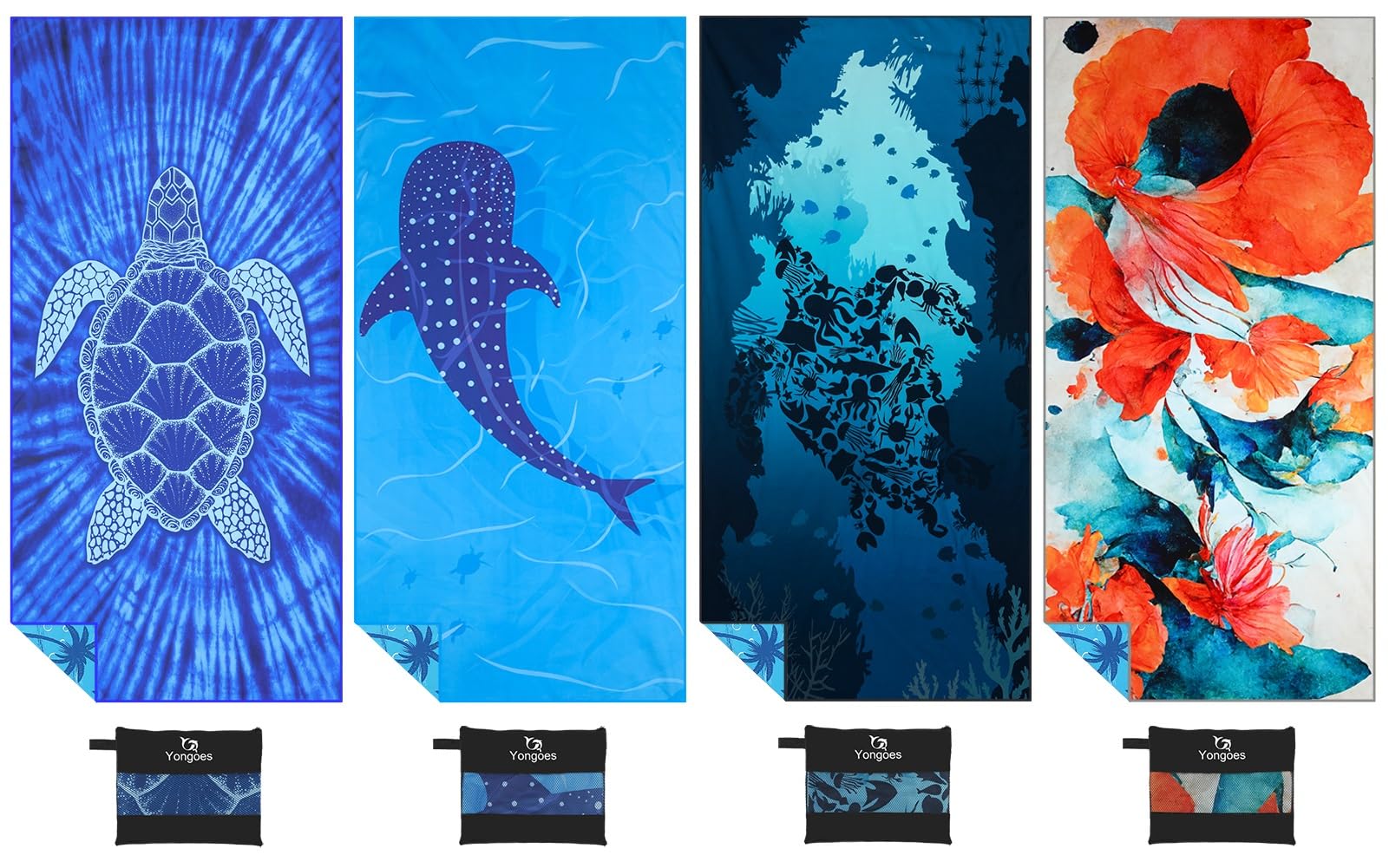 4 Pack Microfiber Lightweight Thin Beach Towel Sand Free Quick Dry Super Absorbent Large Towels for Swimming Pool Yoga Gym Travel Vacation Beach Accessories Essentials for Adults