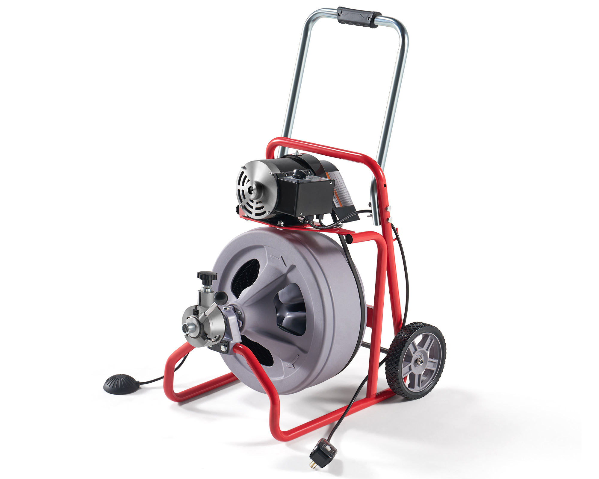 75FT 1/2-Inch Electric Drain Snake – 450W Auto-Feed Sewer Cleaner With 6 Blades & Foot Pedal, For 2-4 Inch Pipes, Roots/Hair/Grease Clogs