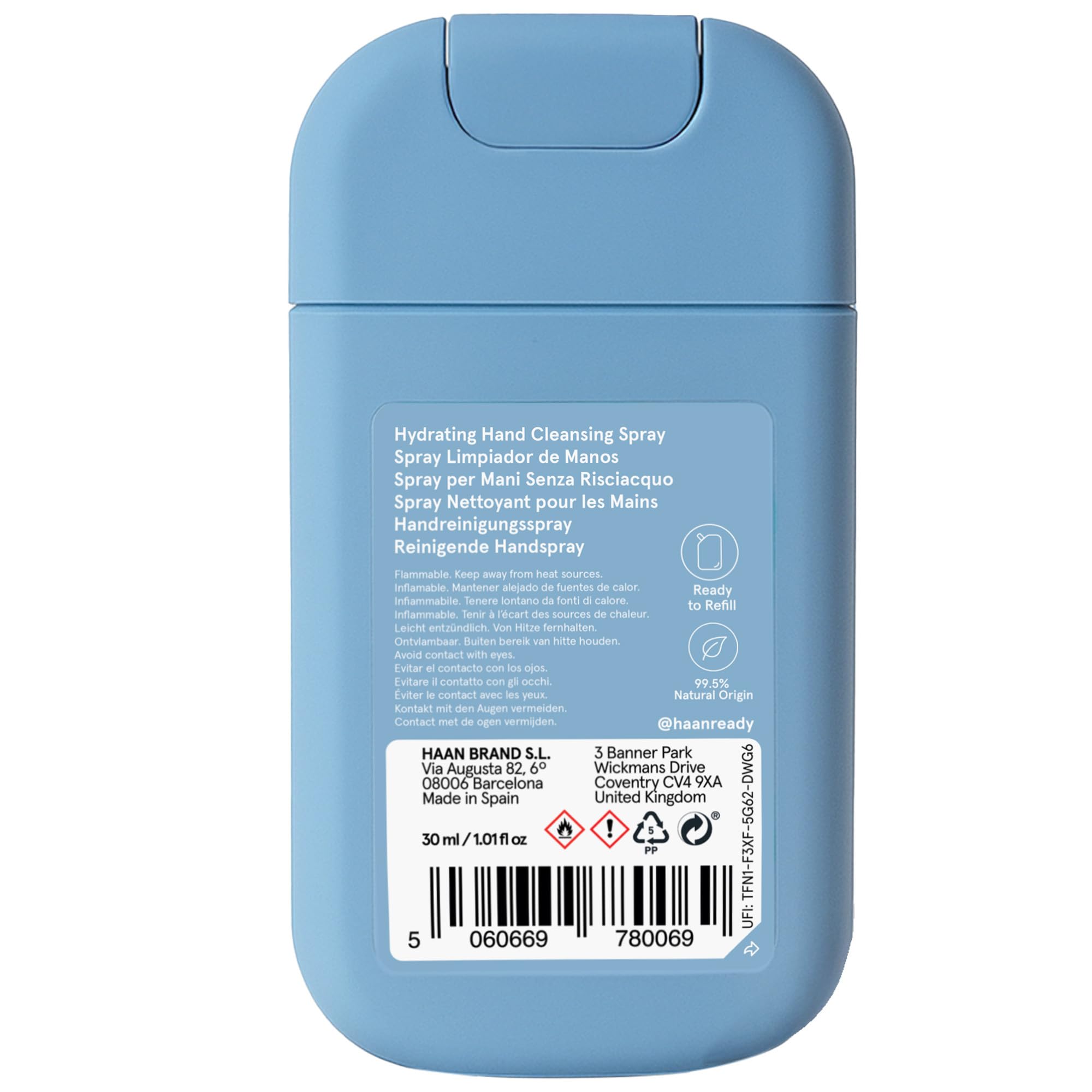 HAAN Detergente Idroalcolico per Mani 30ml Confezione da 3 Igienizzanti Mani Antibatterico