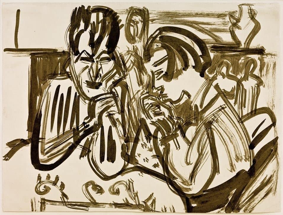 Poster sur toile GerRit Couple à la table par Kirchner sans cadre de dimensions 58 x 90 cm