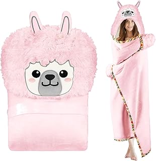 Chal con capucha para mujer, manta esponjosa con capucha | Chal con capucha cómodo portátil de invierno Diseño de alpaca - Manta con capucha para el hogar, hotel, viajes, viajes, rosa, Se référer au