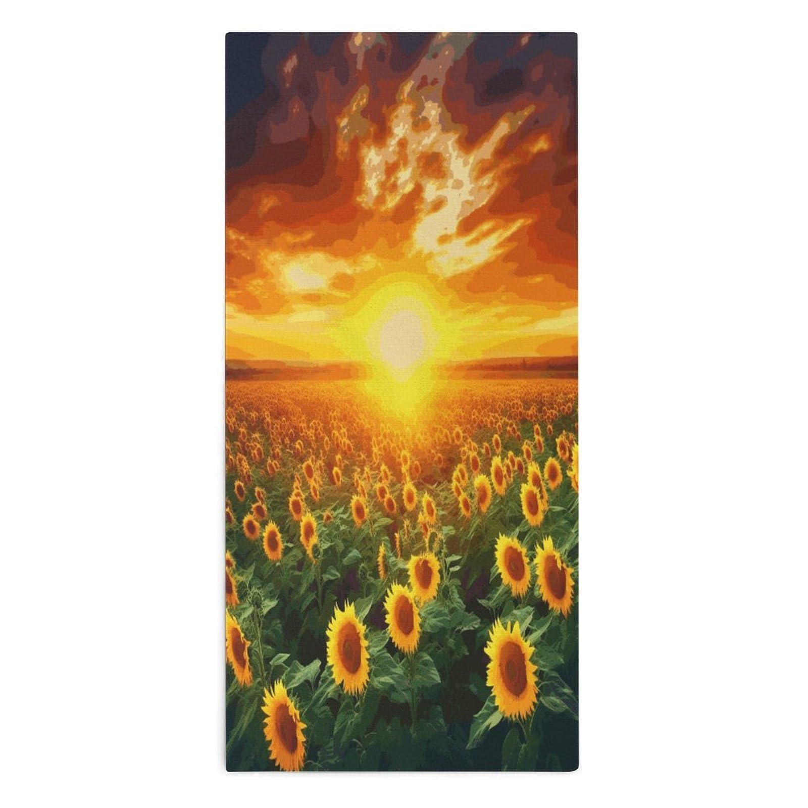 Fodpand Style Dreamlike Sunset Of A Sunflower Field Microfiber Towels, Decorative Bath Towel Soft & Lightweight, Hand Towels Multipurpose Use For Bathroom, Pool, Gym, Spa, And Hotel Use