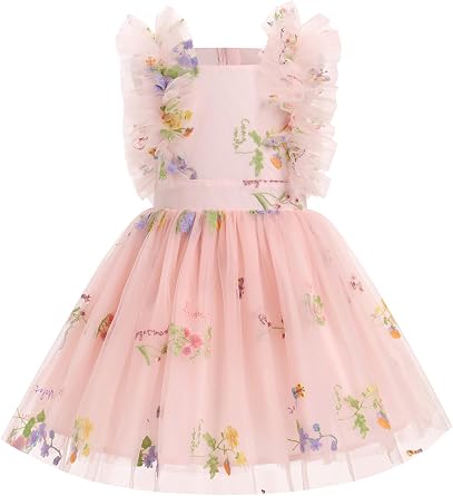 Kids Girls Confetti Birthday Princess Dress Ruffle Sleeve Boho Cake Smash Photo Shoot Outfit 3-10T
