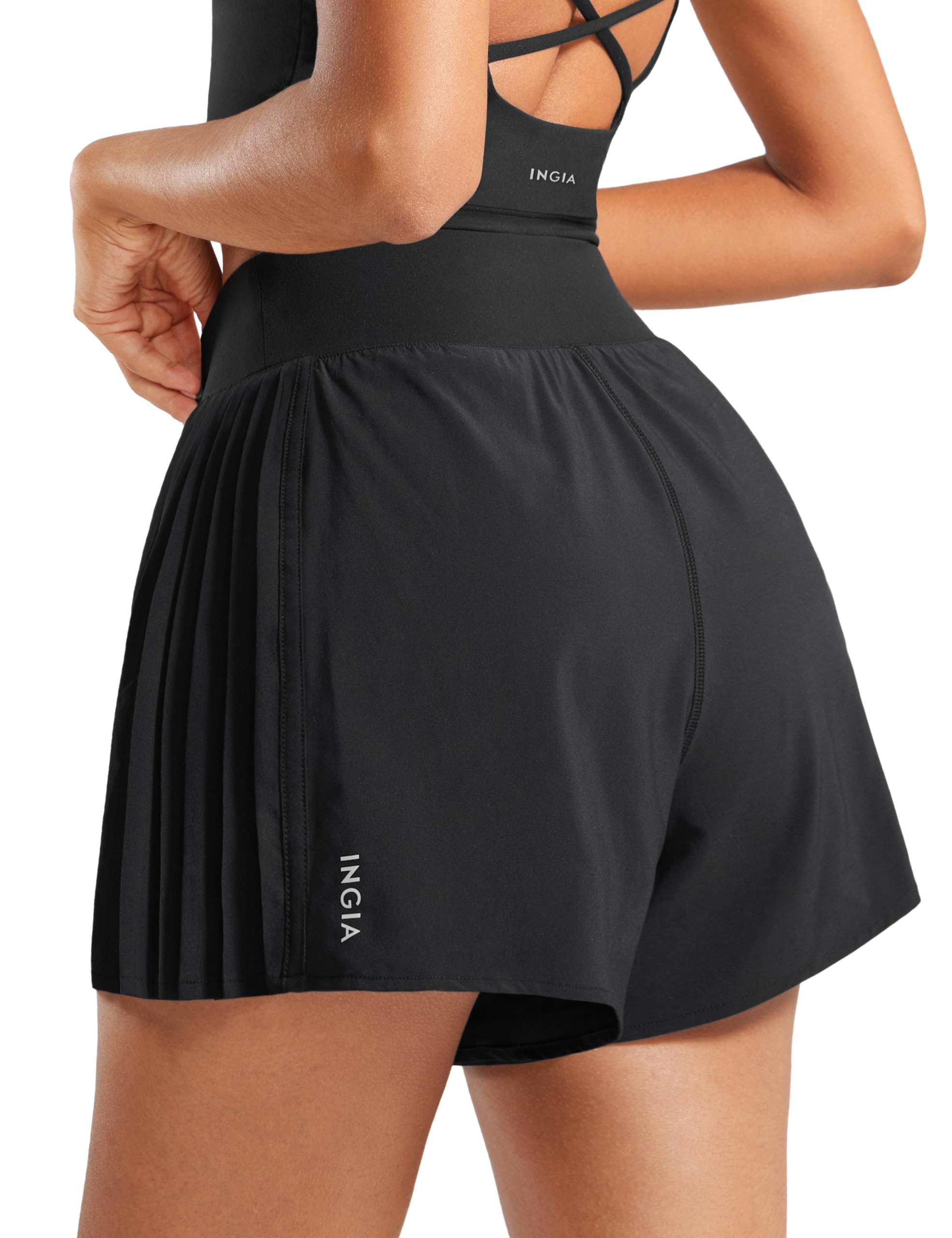 Womens 2 in 1 Flowy Athletic Shorts Pleated Skort Flared A-Line with Pockets 4" Built in Shorts for Tennis Running-image-27
