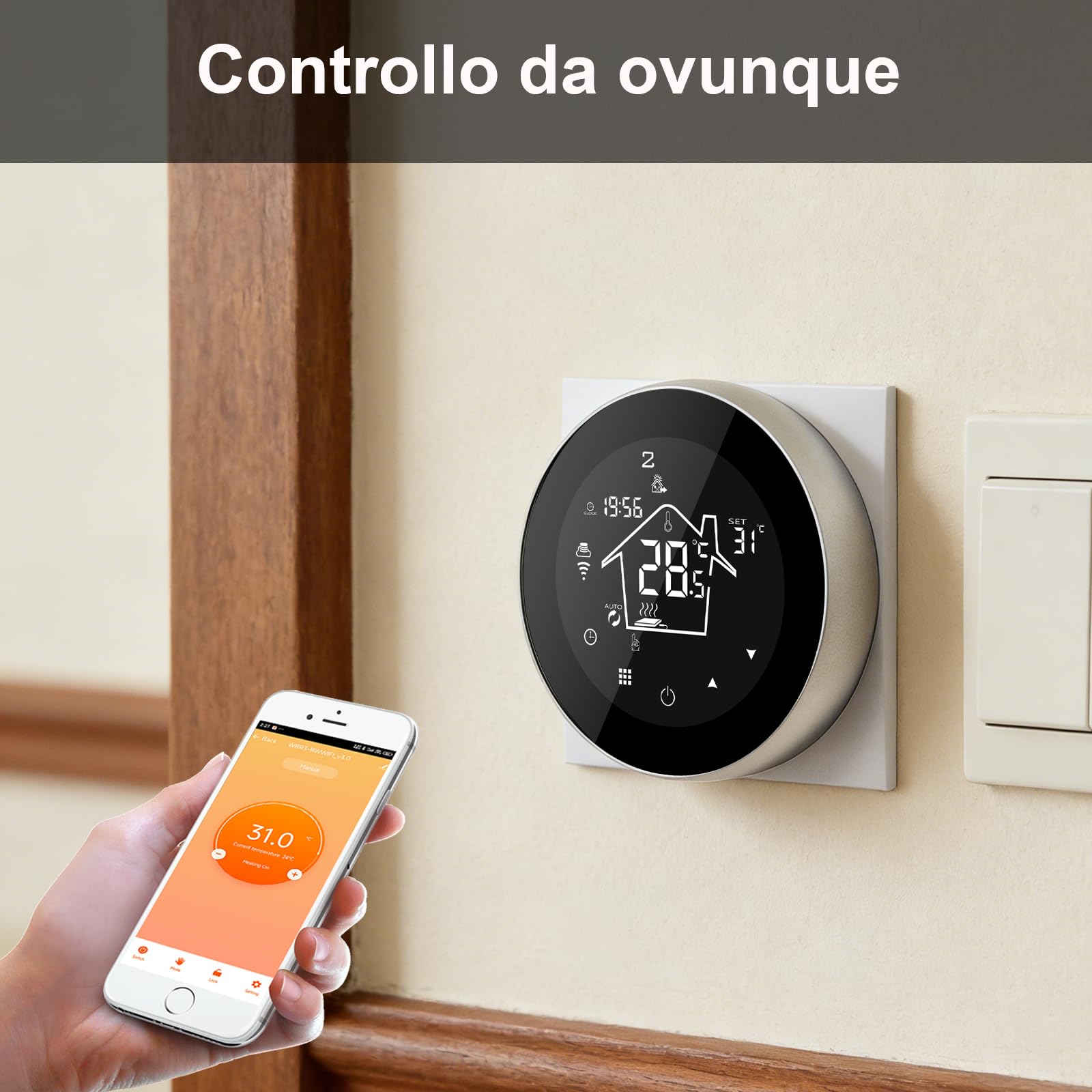 KETOTEK Termostato WiFi per Caldaia 3A 220V, Termostato Intelligente Riscaldamento a Pavimento Programmabile Compatibile con Alexa, Tuya/Smart Life APP Controllo, Contatto Secco, Incassato