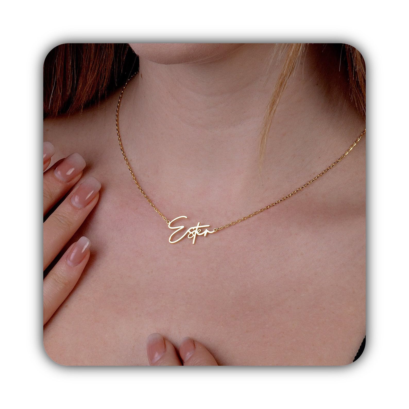 Oro su misura collana con nome, donne nome targhetta argento per fidanzata Cursive catena