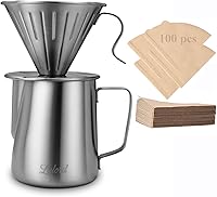 Vista 1 de Pour Over Coffee Maker, 304 Stainless Steel wIth 100 pcs V60 Paper Filters & 600ml Milk Frothing Pitcher, for Home & Camping