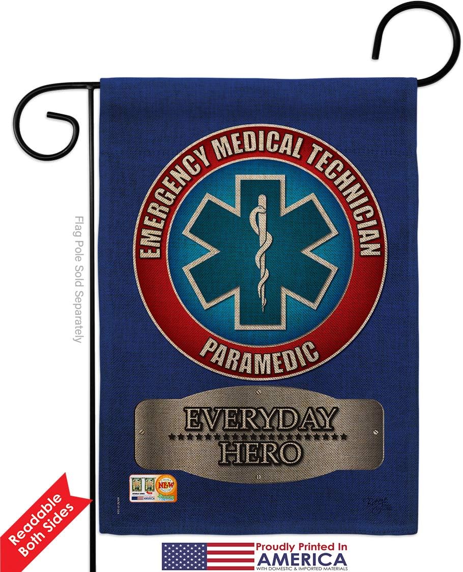 EMT Burlap Garden Flag Armed Forces Paramedic EMS Nurse Emergency Medical Technician Supoort Small Decorative Gift Yard House Banner Double-Sided Made In USA 13 X 18.5
