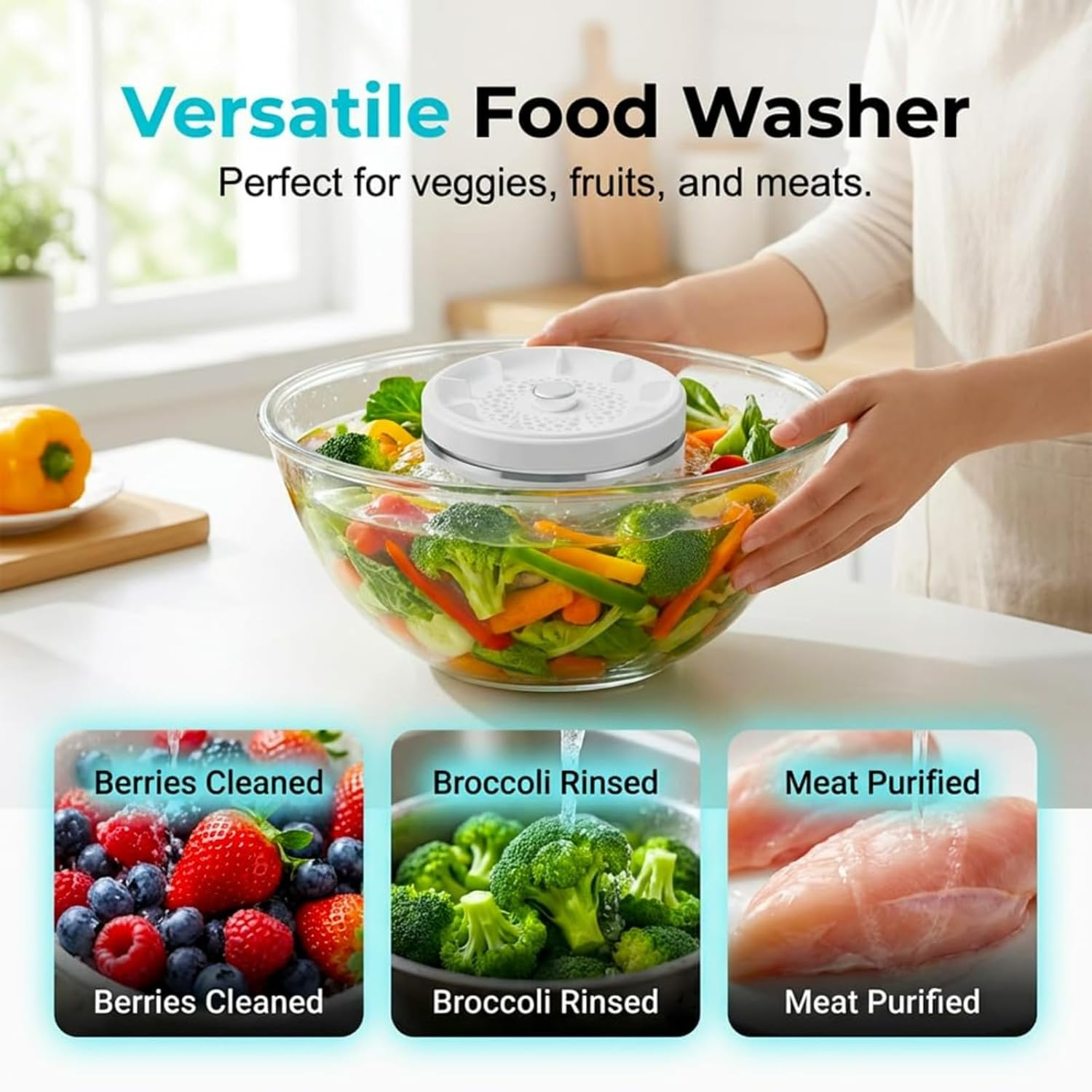 Fruit and Vegetable Purifier, 2026 Upgraded Titanium Electrolysis Fruit Cleaner, Waterproof Washing Machine for Produce Cleaning Home Kitchen (1Pcs)