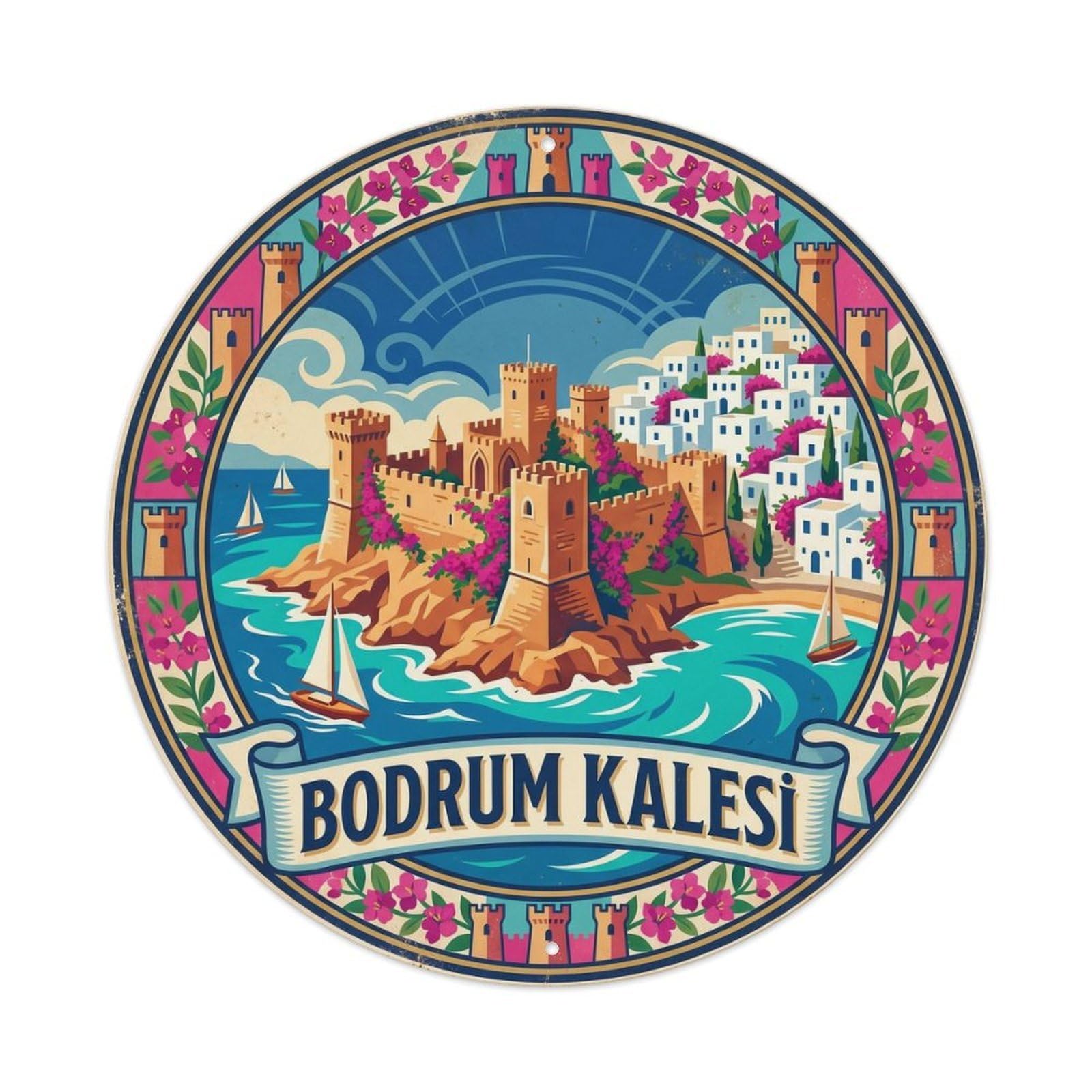 Bodrum Castle Aegean Fortress Travel Turkey Graphic Metal Tin Sign