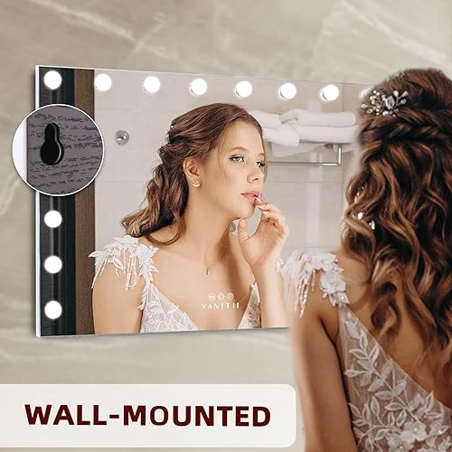 Miniatura 6 de VANITII - Espejo de tocador Hollywood con luces de 22.8 x 31.5 pulgadas, carga USB, espejo de maquillaje con 18 bombillas LED regulables, 3 luces de