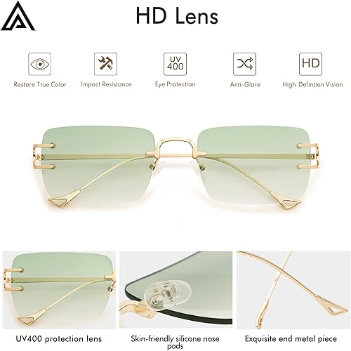 Miniatura 4 de Gafas de sol rectangulares sin montura para mujeres y hombres, gafas de sol cuadradas sin marco AP3627