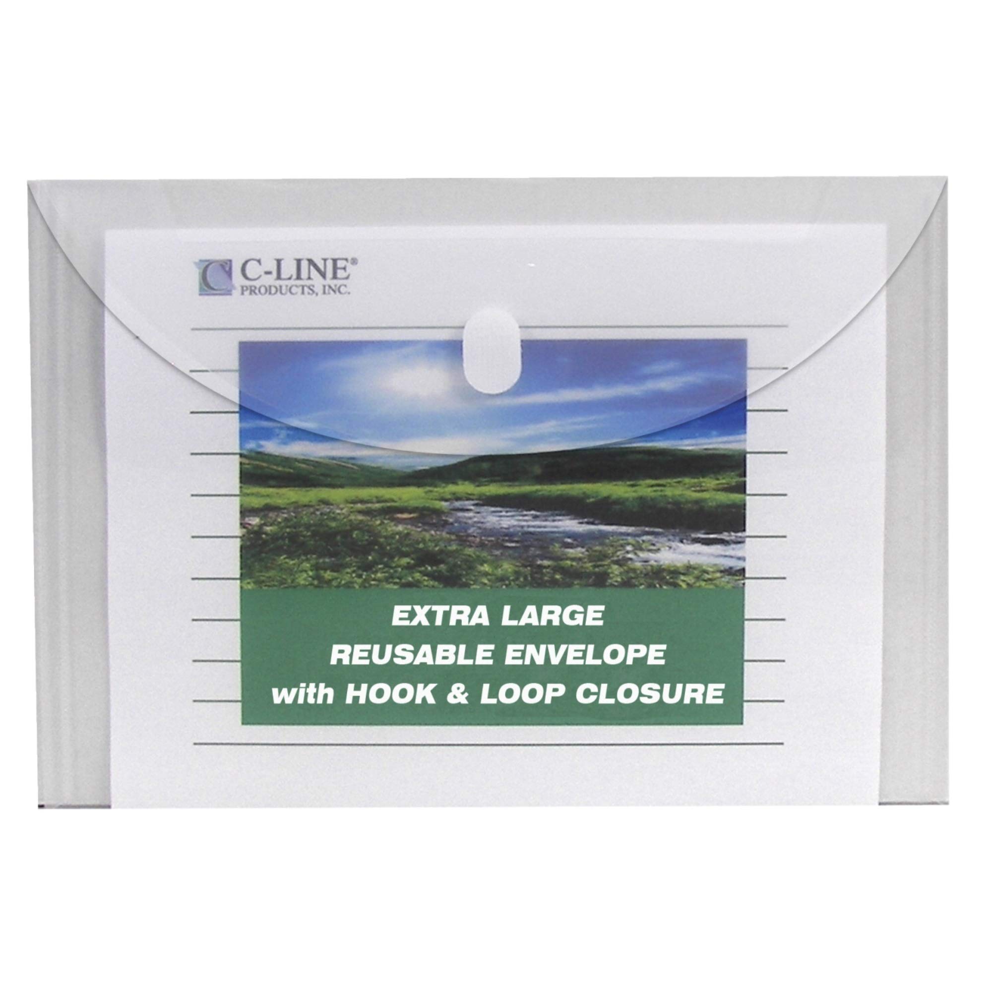 C-Line Biodegradable Extra grande reutilizable poli sobre con carga lateral/cierre de velcro/carta Tamaño – claro (5 sobres por paquete)